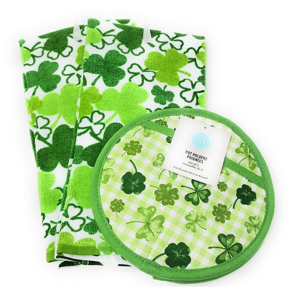 St. Patrick's Day Shamrock Kitchen Tea Hand Towels and Pot Holders (Set of 4) - Picture 1 of 4